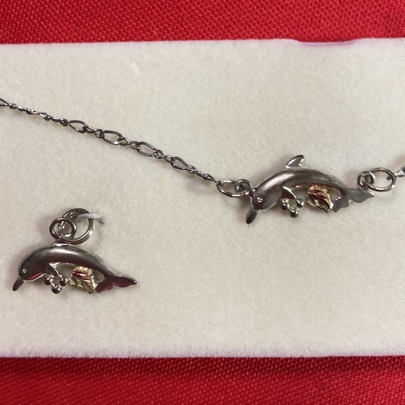 Dolphin Sterling Silver with Gold Leaf Ankle Bracelet. Item#701 - Picture 3 of 5